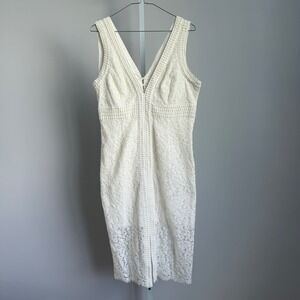 Bardot White embroidered midi cocktail‎ dress luxury party knee length size M